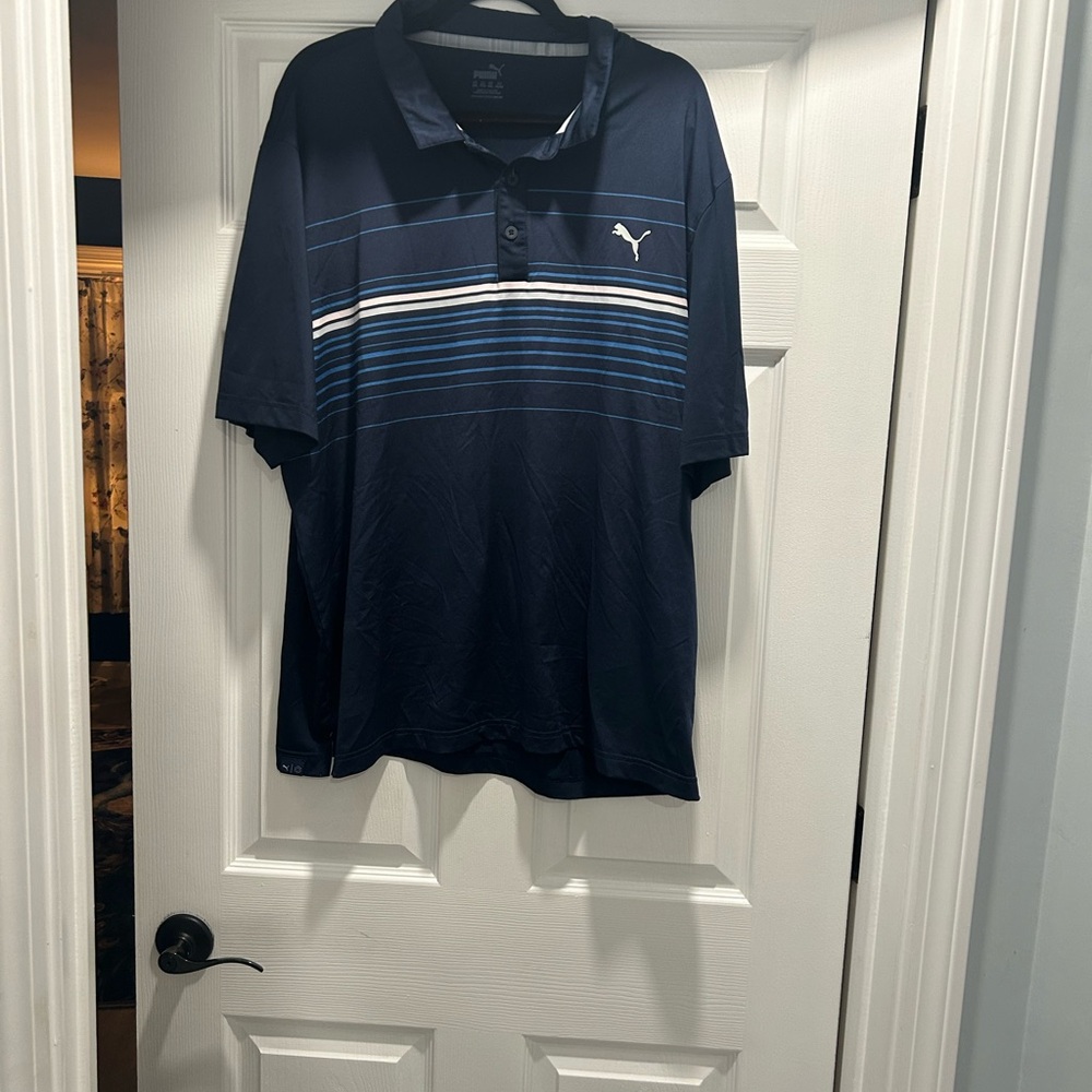 Puma Crestwood Golf Club Men's Dark Blue Polo with Stripes